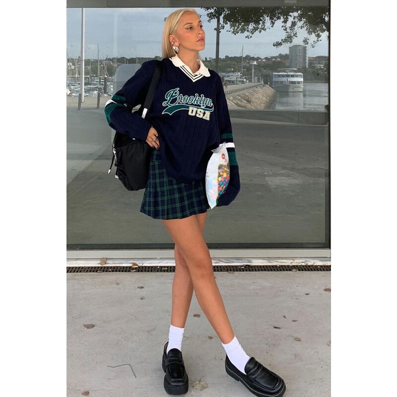 Madmext Mad Girls Navy Blue Women's Sweaters