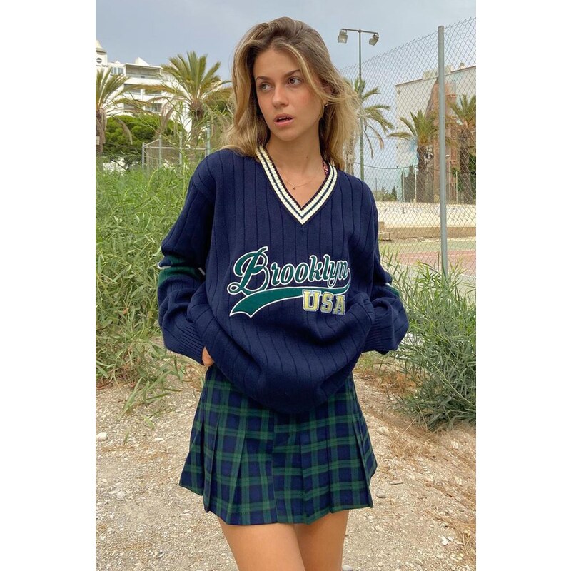 Madmext Mad Girls Navy Blue Women's Sweaters