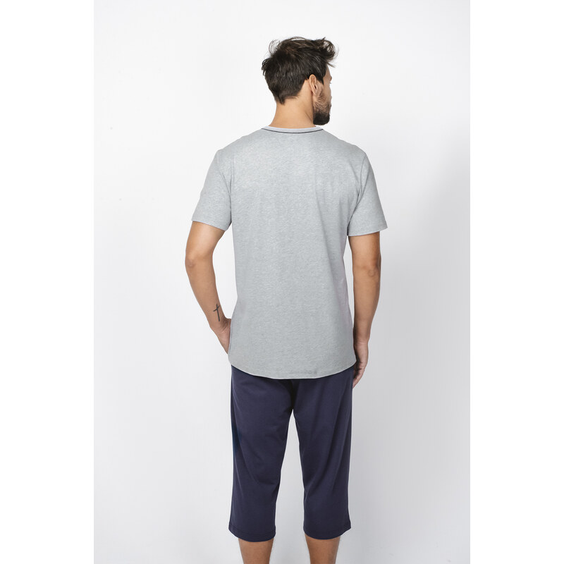 Italian Fashion Pánské pyžamo Abril, krátký rukáv, 3/4 kalhoty - melanž/námořnická modř