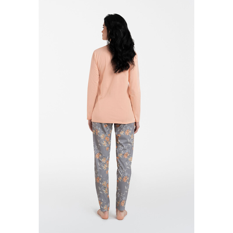 Italian Fashion Dámské pyžamo Kasali dlouhé rukávy, dlouhé nohavice - lososově růžová/potisk