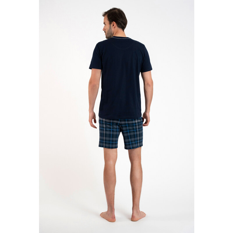 Italian Fashion Pánské pyžamo Ruben, krátký rukáv, krátké kalhoty - tmavě modrá/potisk