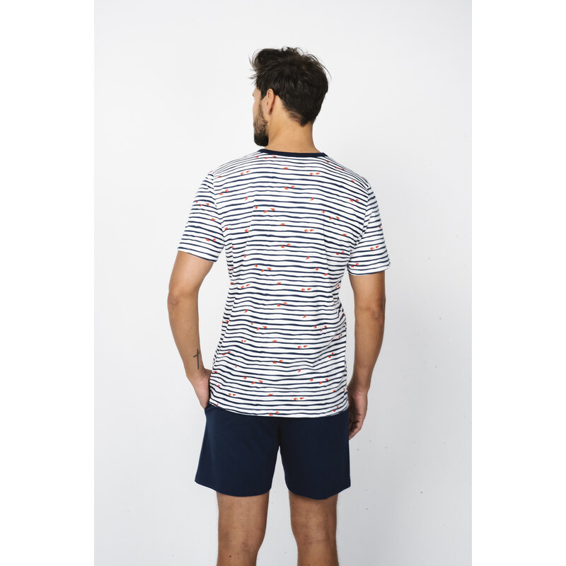 Italian Fashion Pánské pyžamo Korfu, krátký rukáv, krátké kalhoty - potisk/námořnická modř