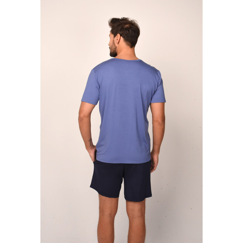 Italian Fashion Pánské pyžamo Dallas, krátký rukáv, krátké kalhoty - modrá/námořnická modrá