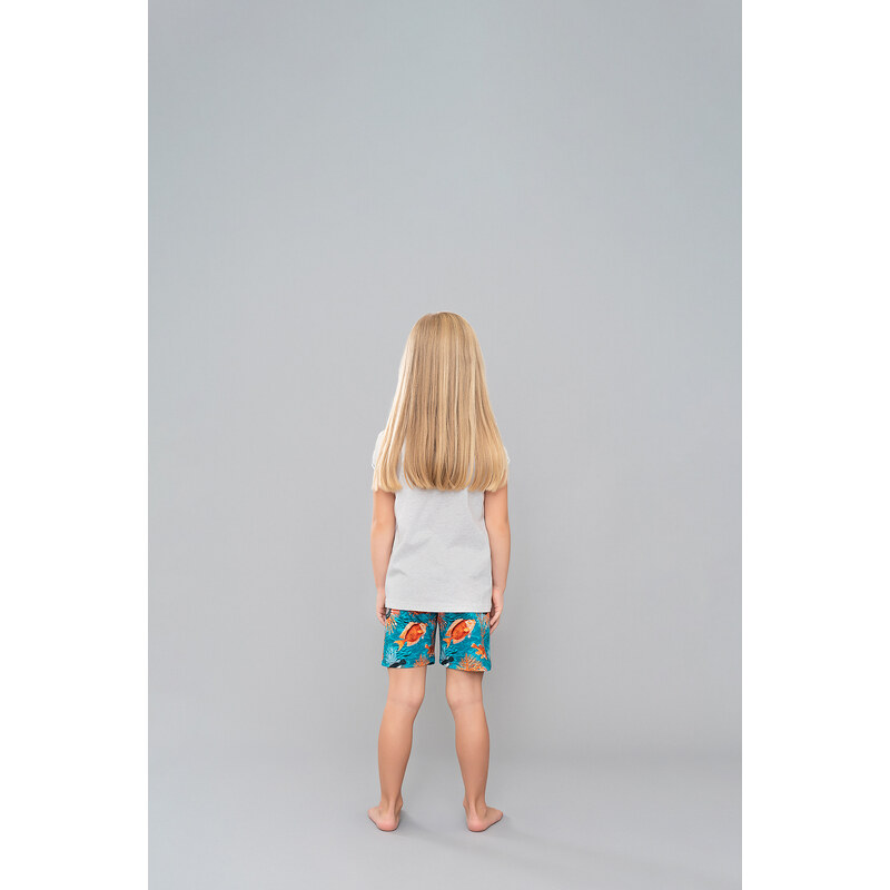 Italian Fashion Dívčí pyžamo Oceania, krátký rukáv, krátké kalhoty - světlá melanž/potisk
