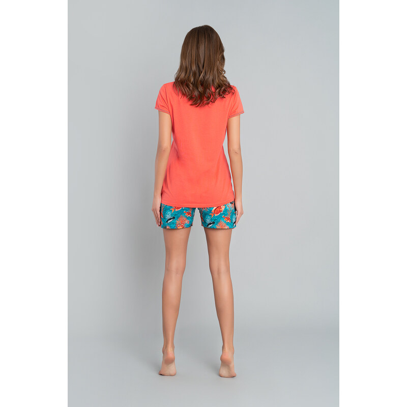 Italian Fashion Dámské pyžamo Oceania, krátký rukáv, krátké nohavice - korál/potisk