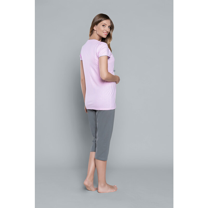 Italian Fashion Pyžamo Felicita s krátkým rukávem, 3/4 kalhoty - růžová/šedá