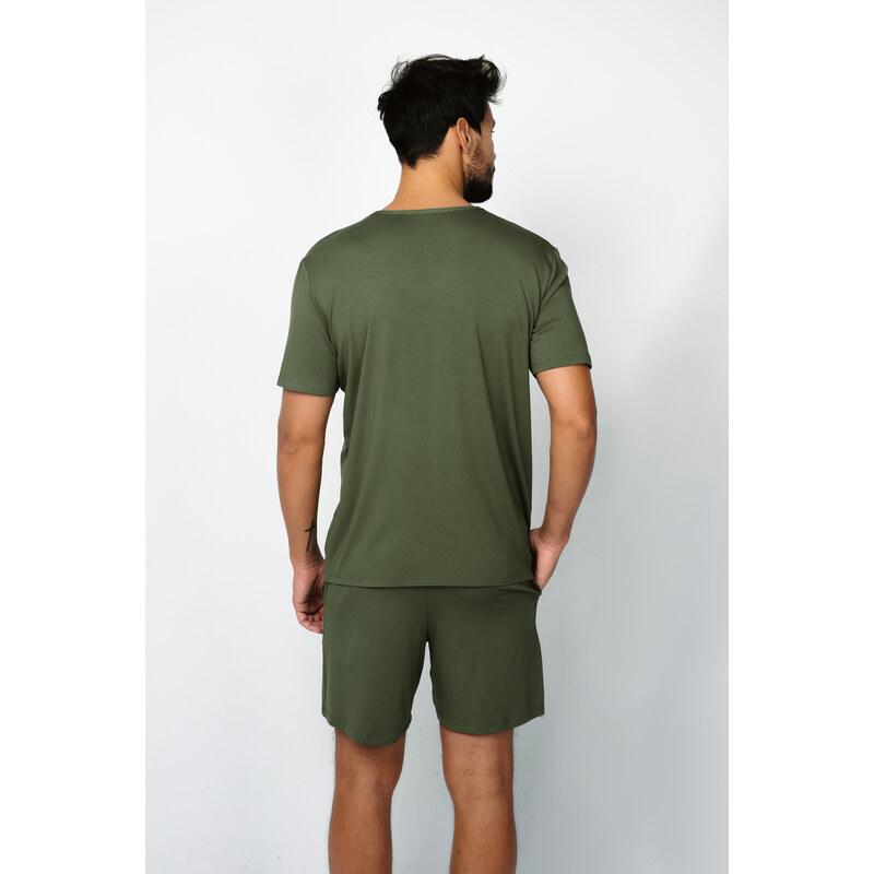 Italian Fashion Pánské pyžamo Dallas, krátký rukáv, krátké kalhoty - khaki