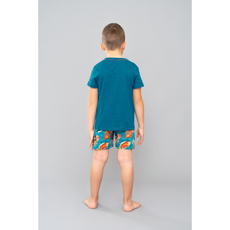 Italian Fashion Chlapecké pyžamo Crab, krátký rukáv, krátké kalhoty - modrozelená/potisk
