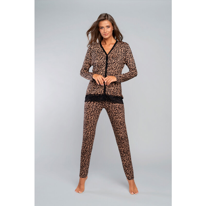 Italian Fashion Pyžamo Panther s dlouhým rukávem, dlouhé kalhoty - béžový potisk