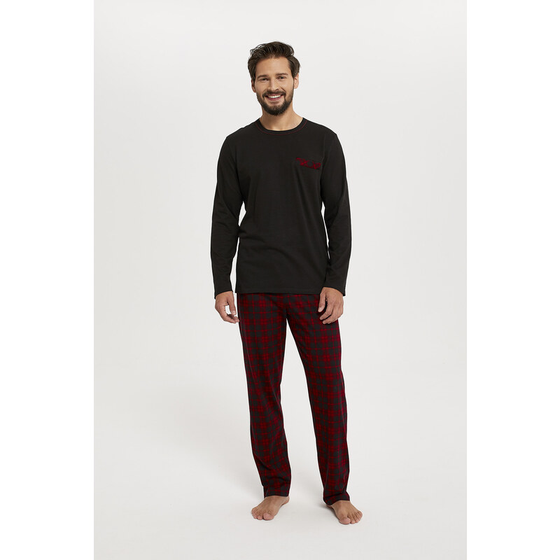 Italian Fashion Pánské pyžamo Zeman dlouhé rukávy, dlouhé nohavice - černá/potisk
