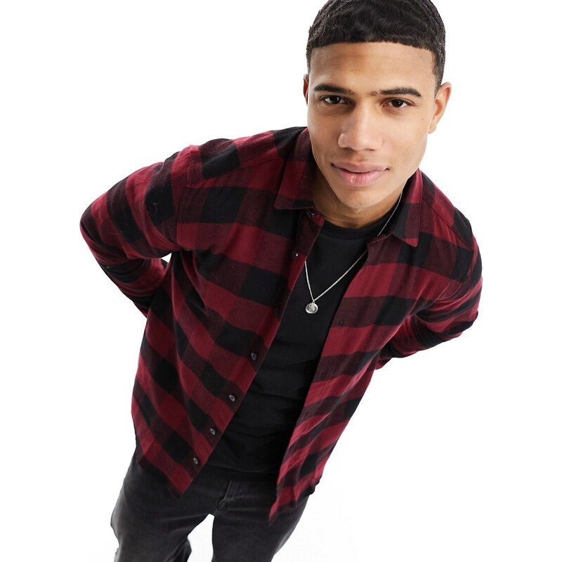 ONLY & SONS buffalo check shirt in red and black-Multi