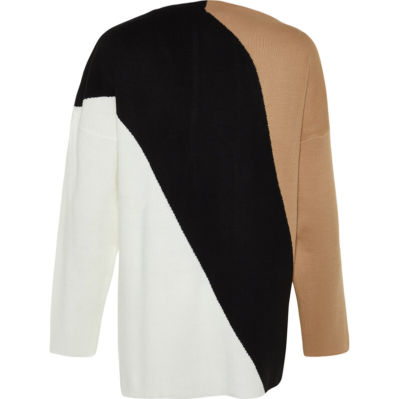 Trendyol Beige Color Block High Neck Knitwear Sweater