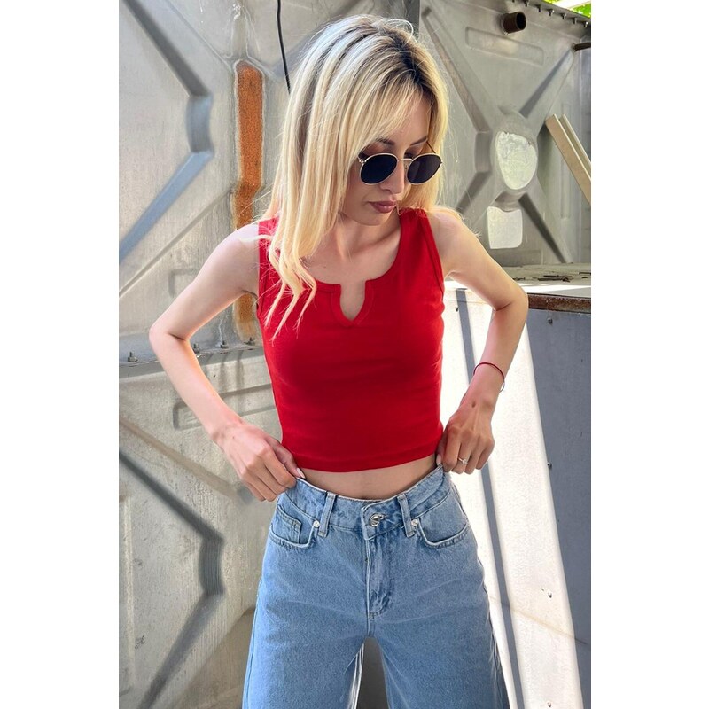 Madmext Mad Girls Front Detail Red Crop Top MG362