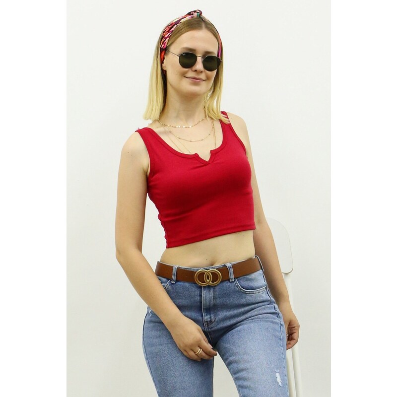 Madmext Mad Girls Front Detail Red Crop Top MG362