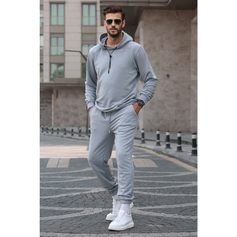 Madmext Dyed Gray Hooded Basic Tracksuit Set 5908