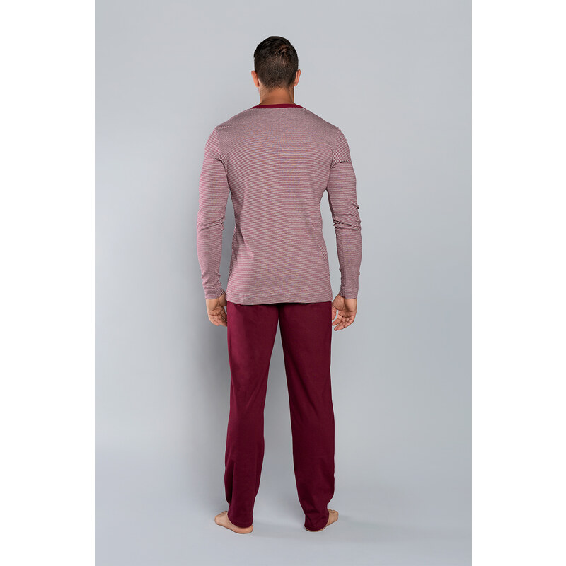 Italian Fashion Pánské pyžamo Hilton dlouhé rukávy, dlouhé kalhoty - melange-bordo/bordo