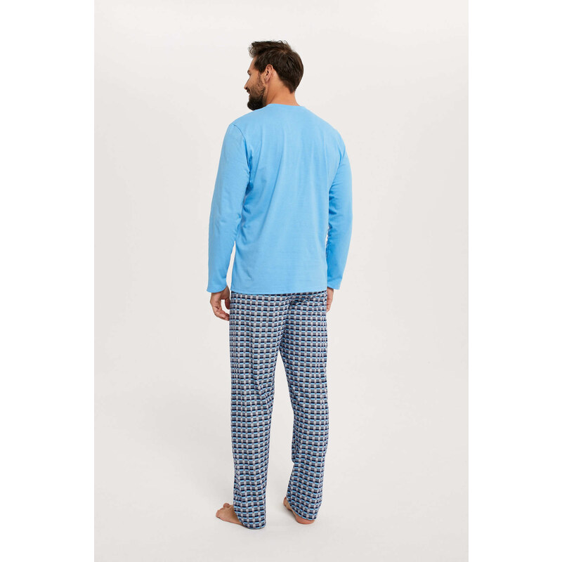 Italian Fashion Jaromír pánské pyžamo s dlouhým rukávem, dlouhé kalhoty - modrá/potisk