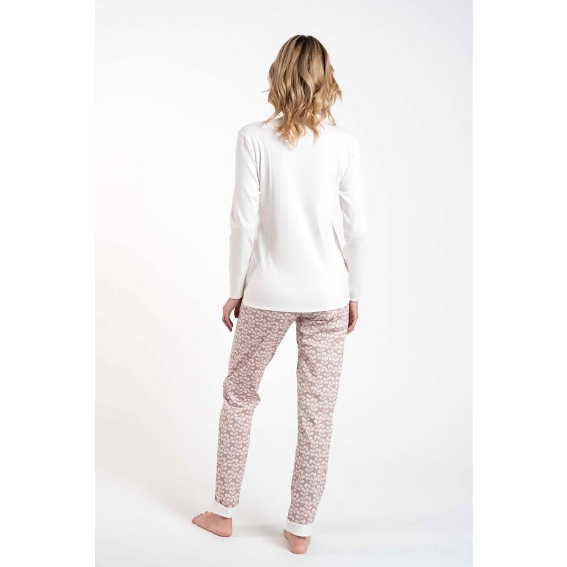 Italian Fashion Dámské pyžamo Juliana, dlouhý rukáv, dlouhé nohavice - ecru/potisk