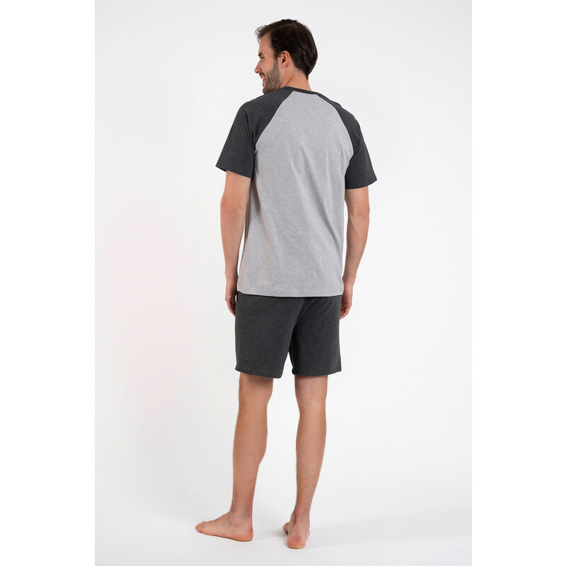 Italian Fashion Pánské pyžamo Morten, krátký rukáv, krátké kalhoty - melange/tmavá melanž