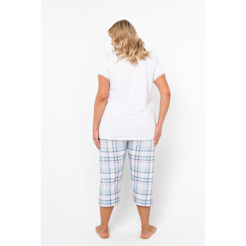 Italian Fashion Glamour dámské pyžamo s krátkým rukávem, 3/4 kalhoty - světlá melanž/potisk