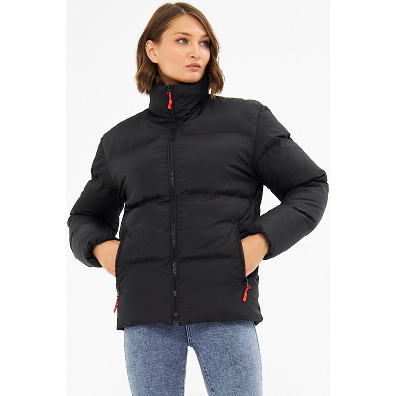 River Club Women's Black Fiber Inside Water and Windproof Inflatable Winter Coat