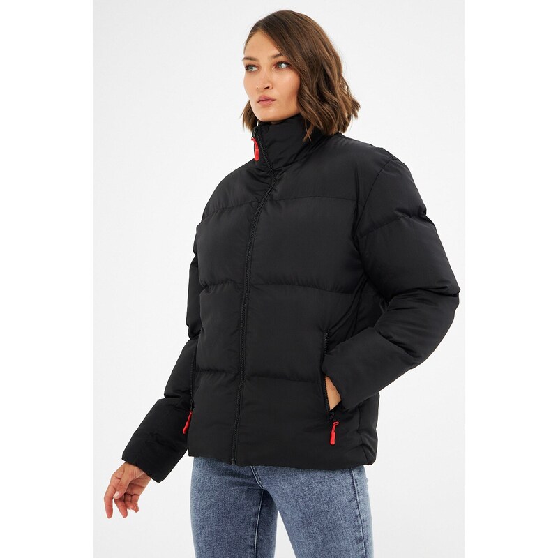 River Club Women's Black Fiber Inside Water and Windproof Inflatable Winter Coat