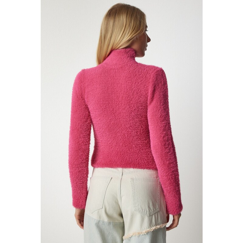 Happiness İstanbul Women's Fuchsia Turtleneck Bearded Knitwear Sweater