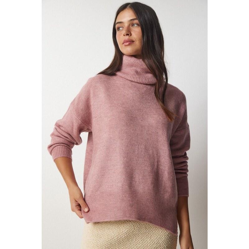 Happiness İstanbul Women's Dried Rose Turtleneck Knitwear Sweater