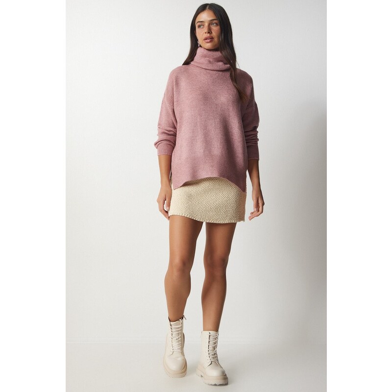 Happiness İstanbul Women's Dried Rose Turtleneck Knitwear Sweater