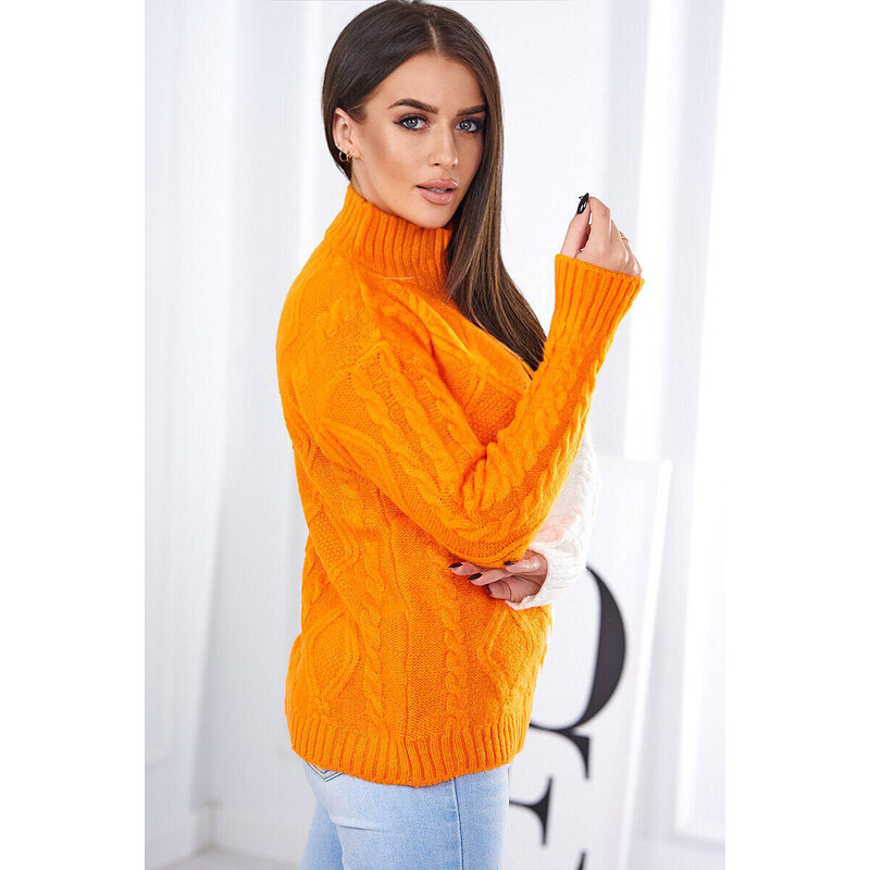 K-Fashion Dvoubarevný svetr oranžová+ecru