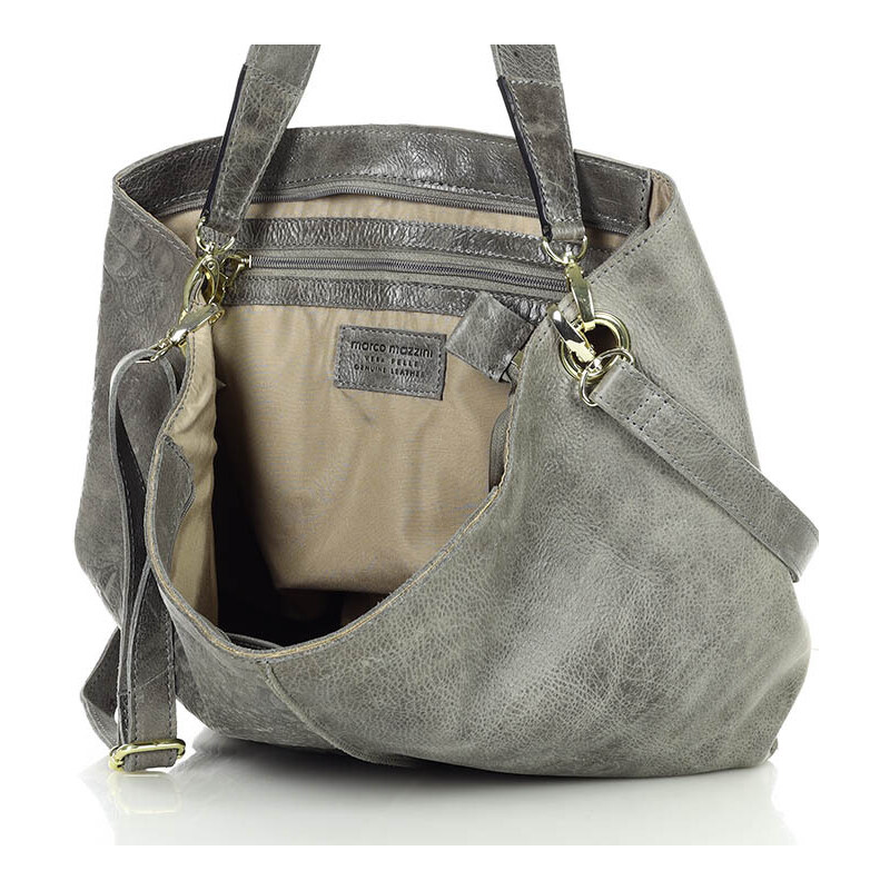 Marco Mazzini handmade Kožená kabelka přes rameno Mazzini VS87 šedá