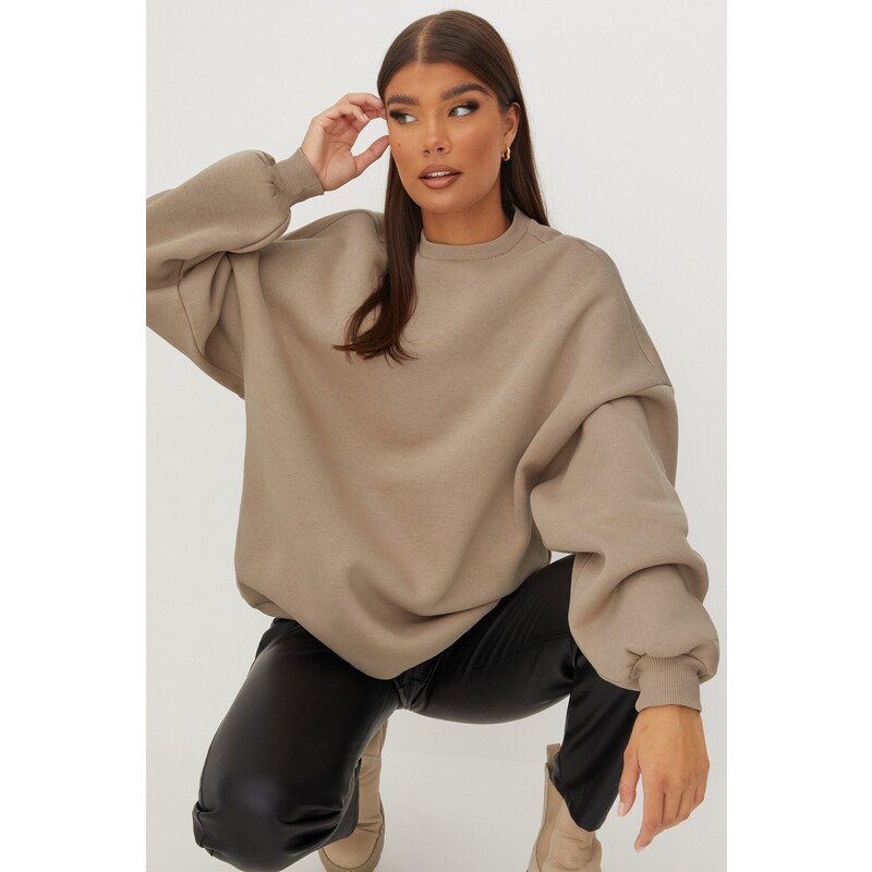 Madmext Beige Crew Neck Basic Sweatshirt