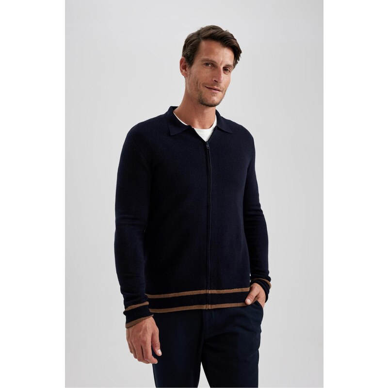 DEFACTO Standard Fit Polo Collar Cardigan