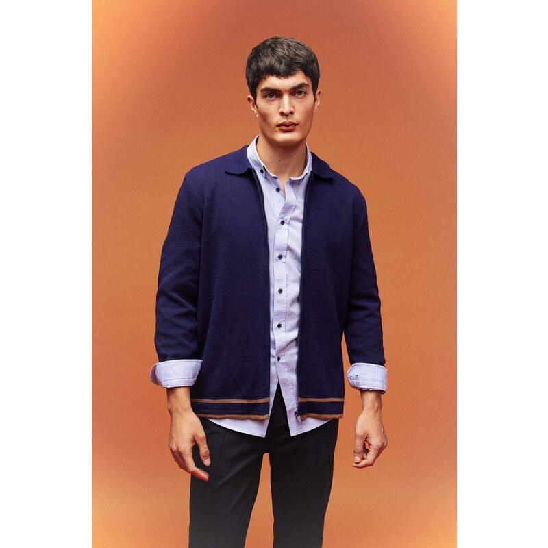 DEFACTO Standard Fit Polo Collar Cardigan