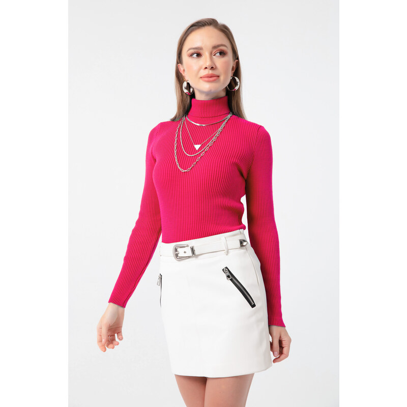 Lafaba Women's Fuchsia Turtleneck Knitwear Sweater