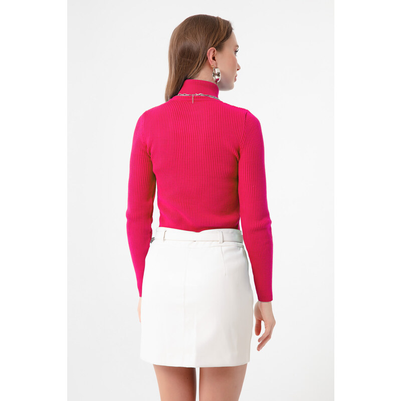 Lafaba Women's Fuchsia Turtleneck Knitwear Sweater