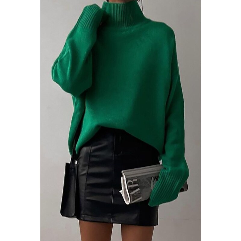 Madmext Mad Girls Green Turtleneck Sweater