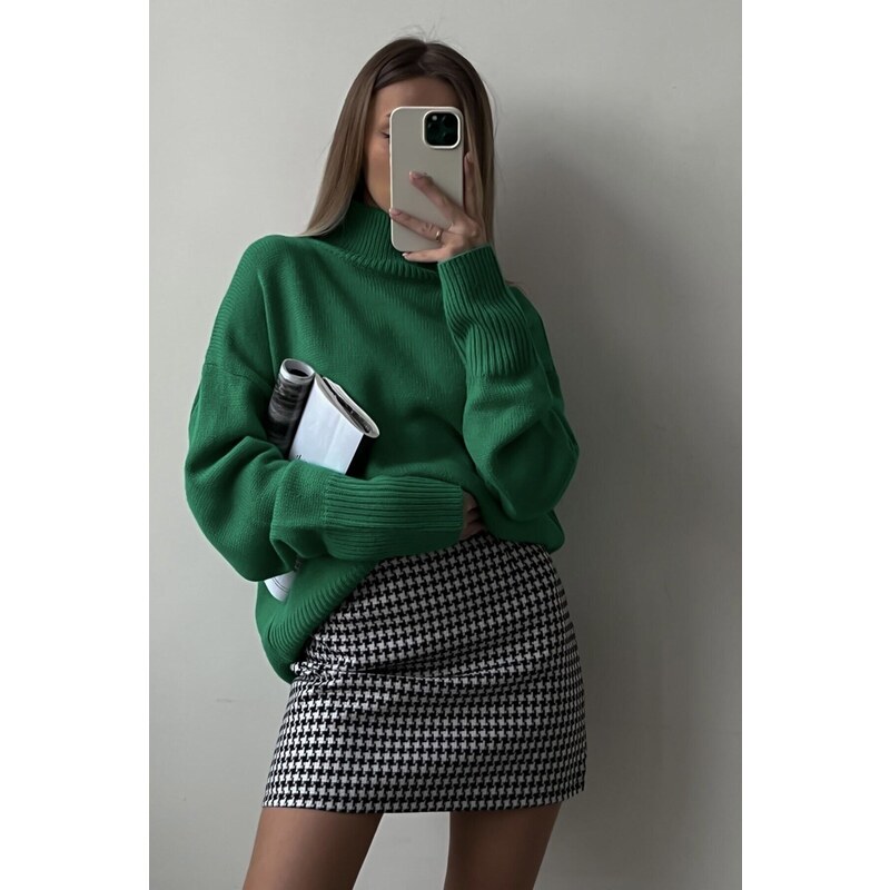 Madmext Mad Girls Green Turtleneck Sweater