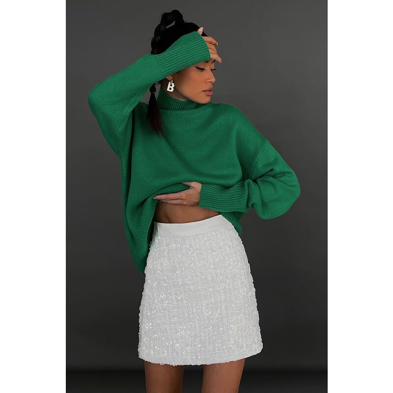 Madmext Mad Girls Green Turtleneck Sweater