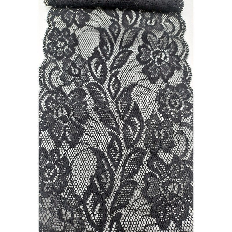 Haillo Fashion Elastická krajka - běhoun 155, černá