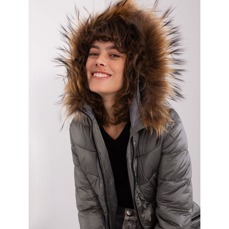 Fashionhunters Tmavě šedá prošívaná zimní bunda