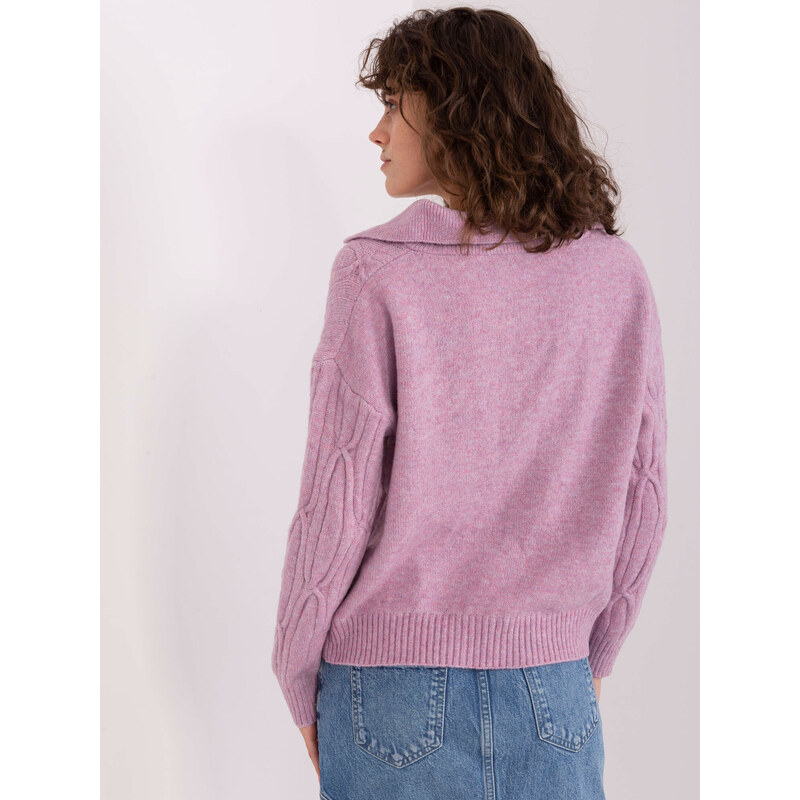 Fashionhunters Světle fialový kabelový pletený svetr