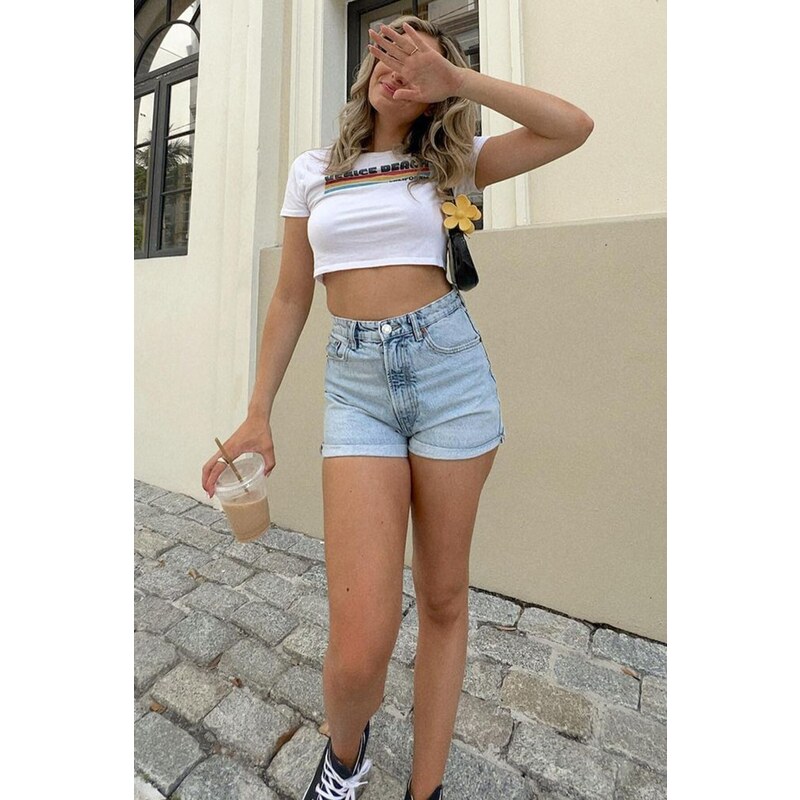 Madmext White Printed Crop T-Shirt