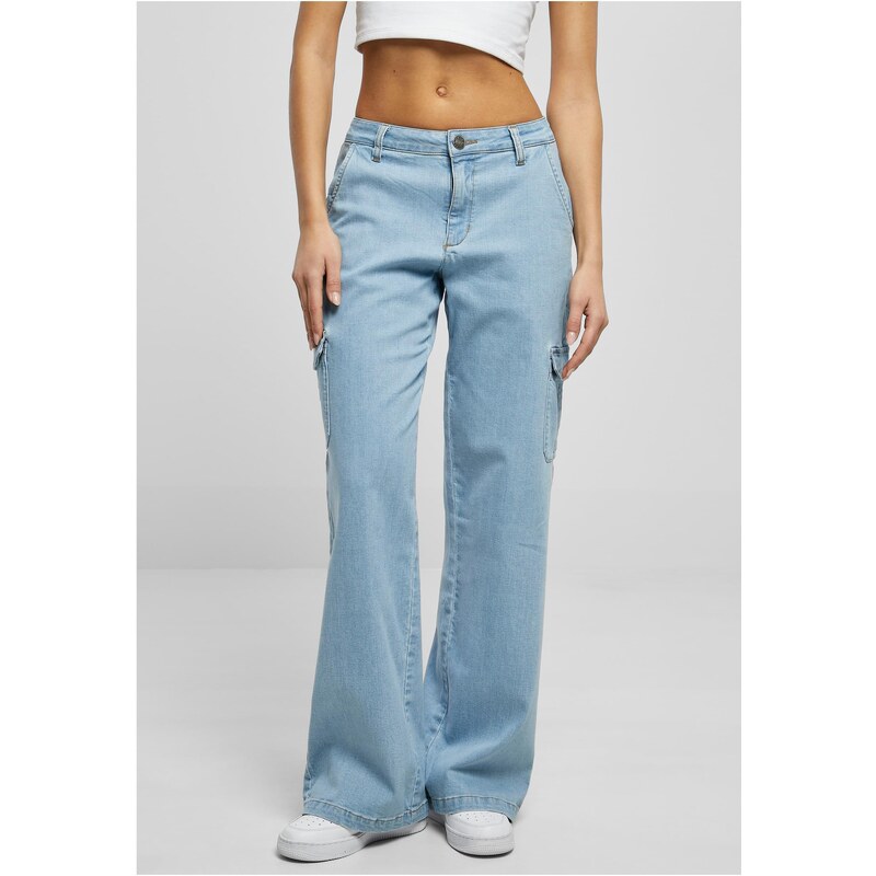 UC Ladies Dámské džíny High Waist Straight Denim Cargo - modré