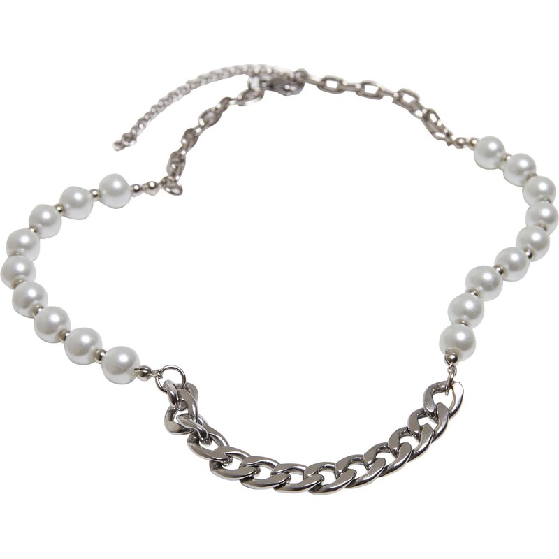 Urban Classics Accessoires Řetízkový náhrdelník s různými perlami - stříbrné barvy