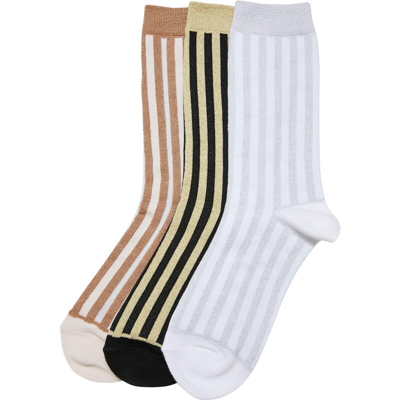 Urban Classics Accessoires Ponožky s kovovým efektem Stripe Ponožky 3-balení černá/bílá písková/bílá
