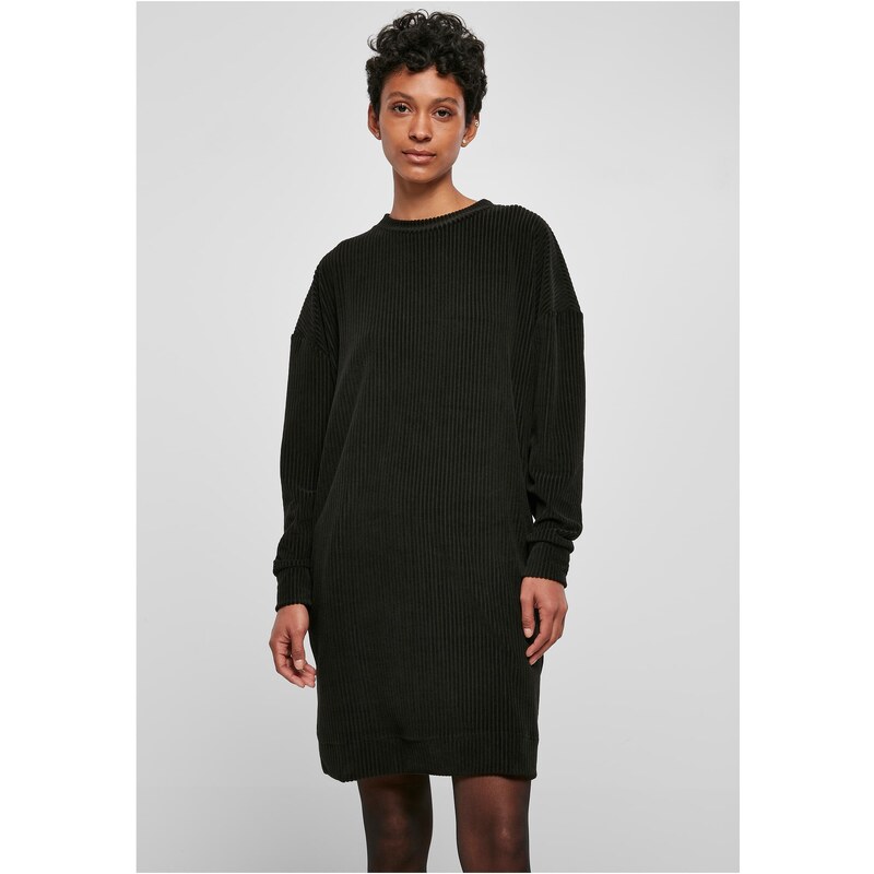 Urban Classics Dámské šaty Velvet Rib Crew černé