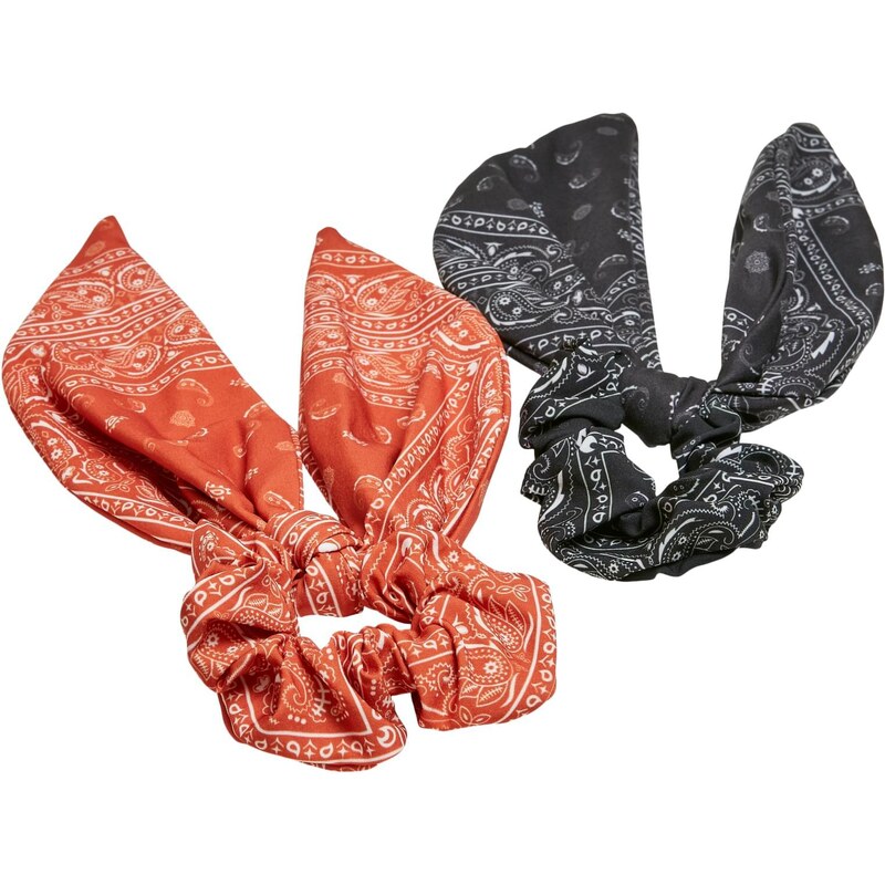 Urban Classics Accessoires Šátkové scrunchies s mašlí XXL 2 balení oranžová/černá