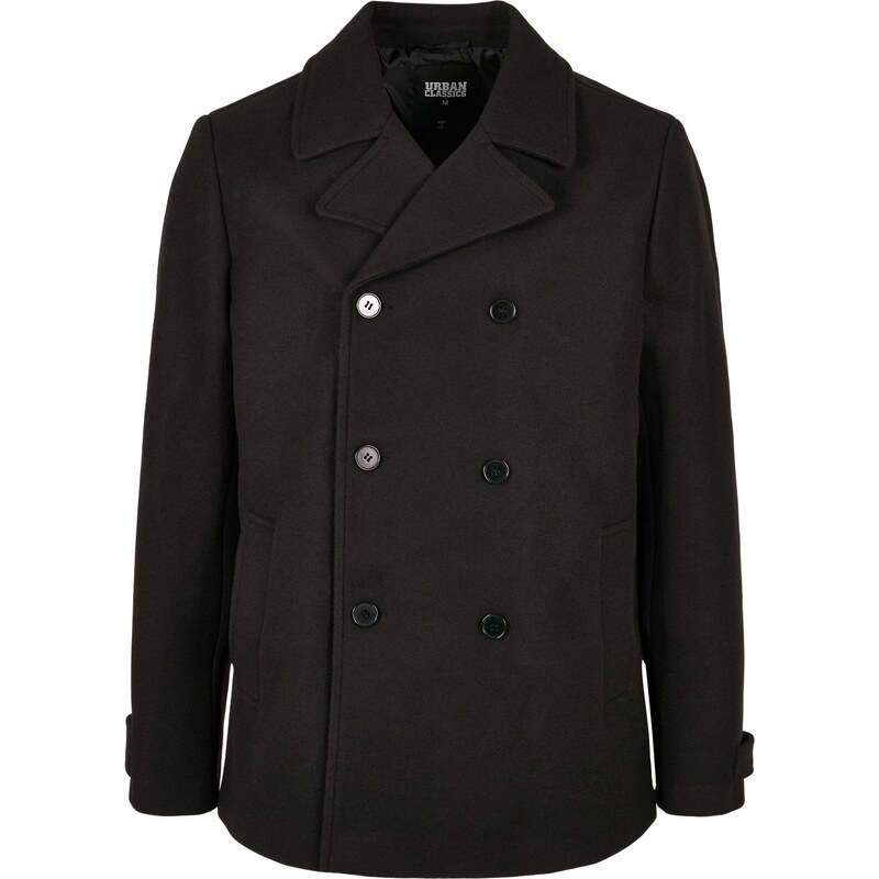 UC Men Klasický černý kabát Pea Coat