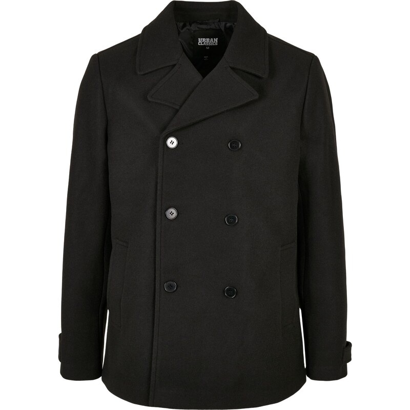 Urban Classics Klasický černý kabát Pea Coat